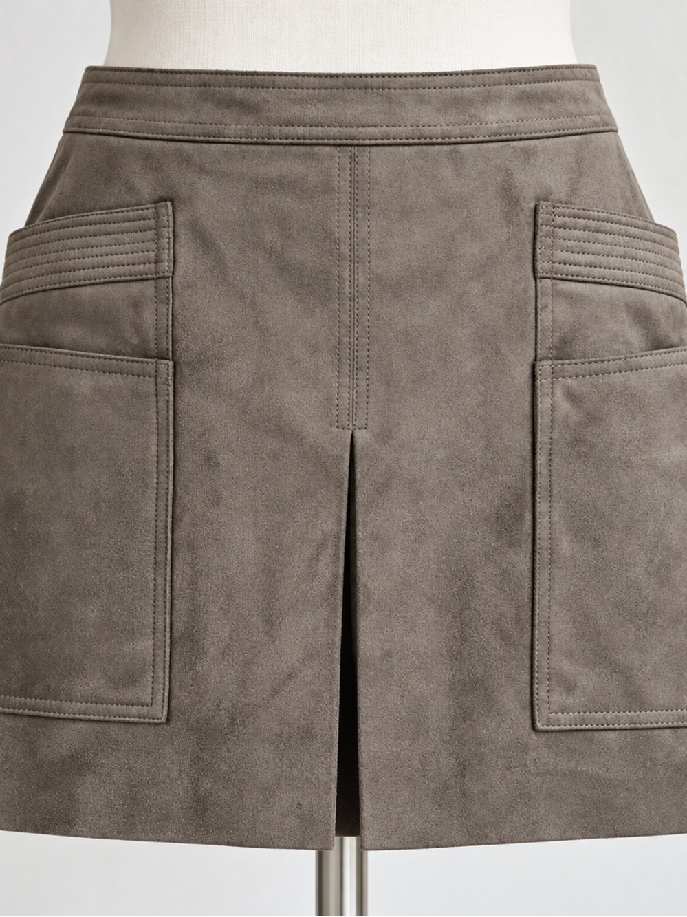 BCBGMaxAzria Gray Faux- Suede Pocket Mini Skirt
